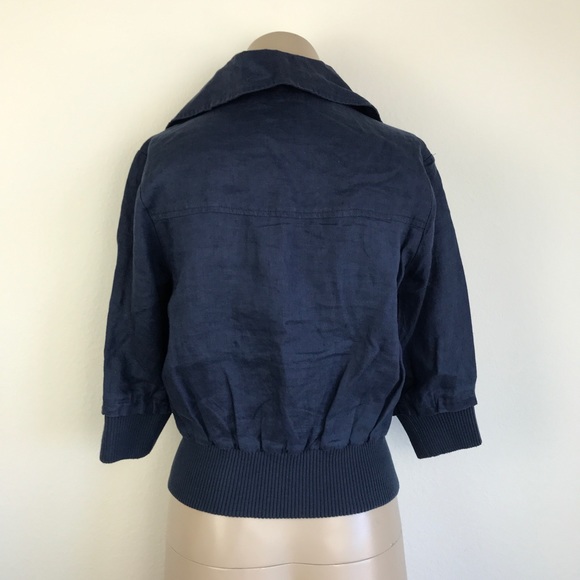 🚫SOLD🚫 Navy Blue Linen Cropped 3/4 Sleeve Jacket - Picture 5 of 8